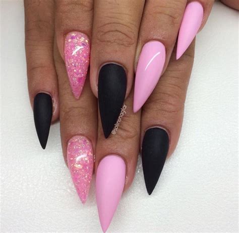 acrylic nail designs pink and black|pink and black stiletto nails.